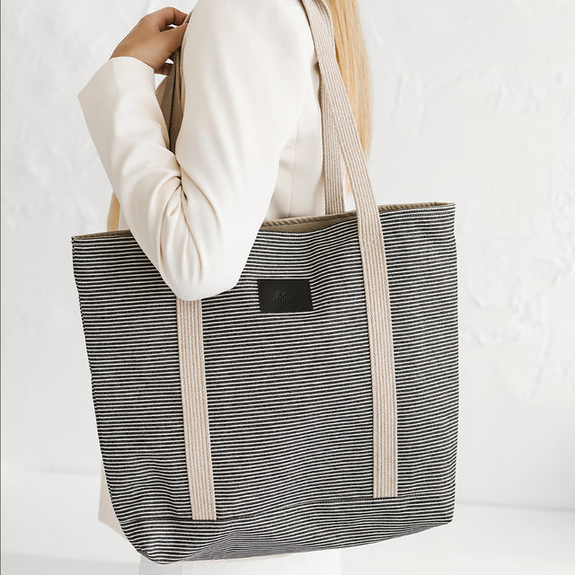 Striped Denim Tote Bag