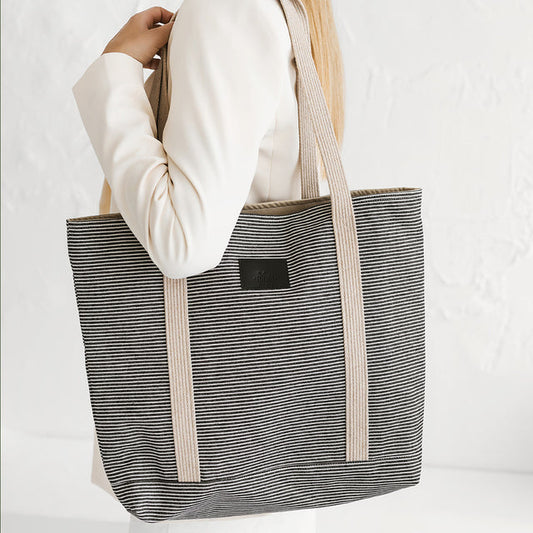 Striped Denim Tote Bag