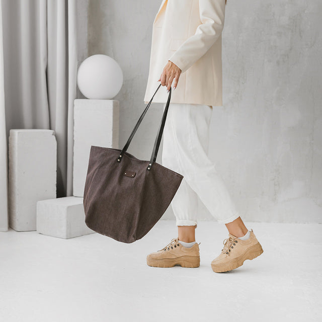 Brown Denim Tote Bag