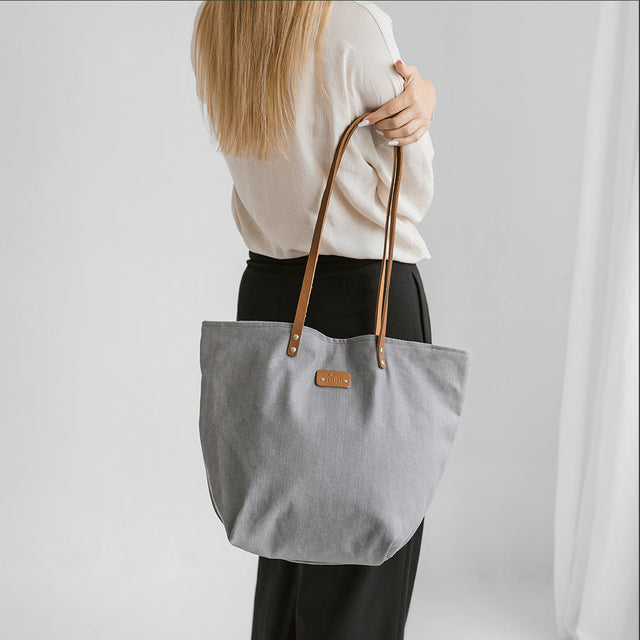 Grey Denim Tote Bag