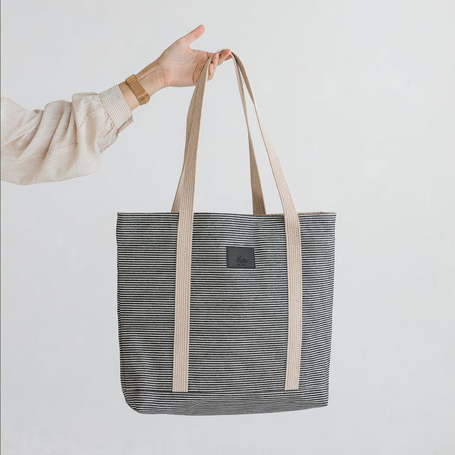 Striped Denim Tote Bag